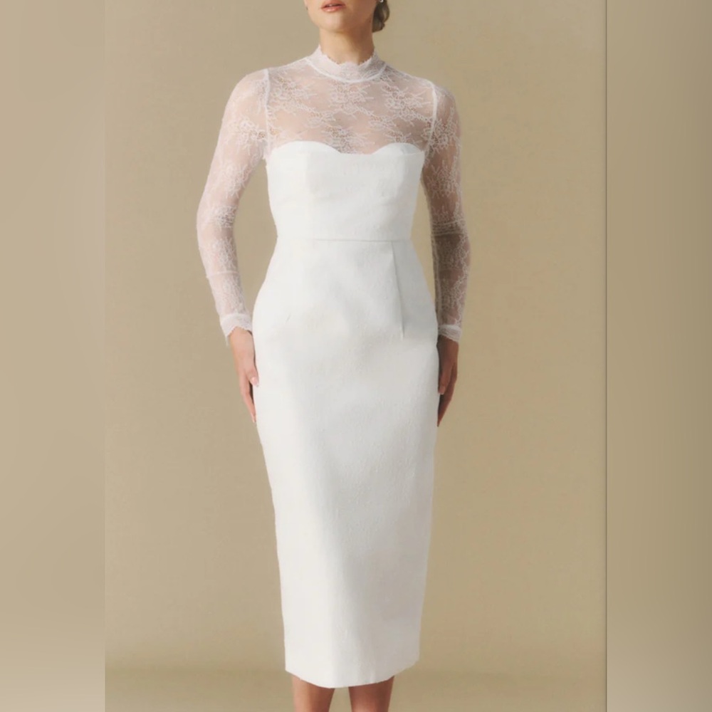 White Sheath Long Sleeve Sweetheart Bridal Dress